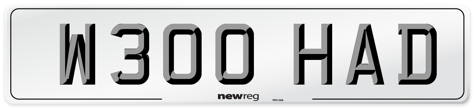 W300 HAD Number Plate from New Reg